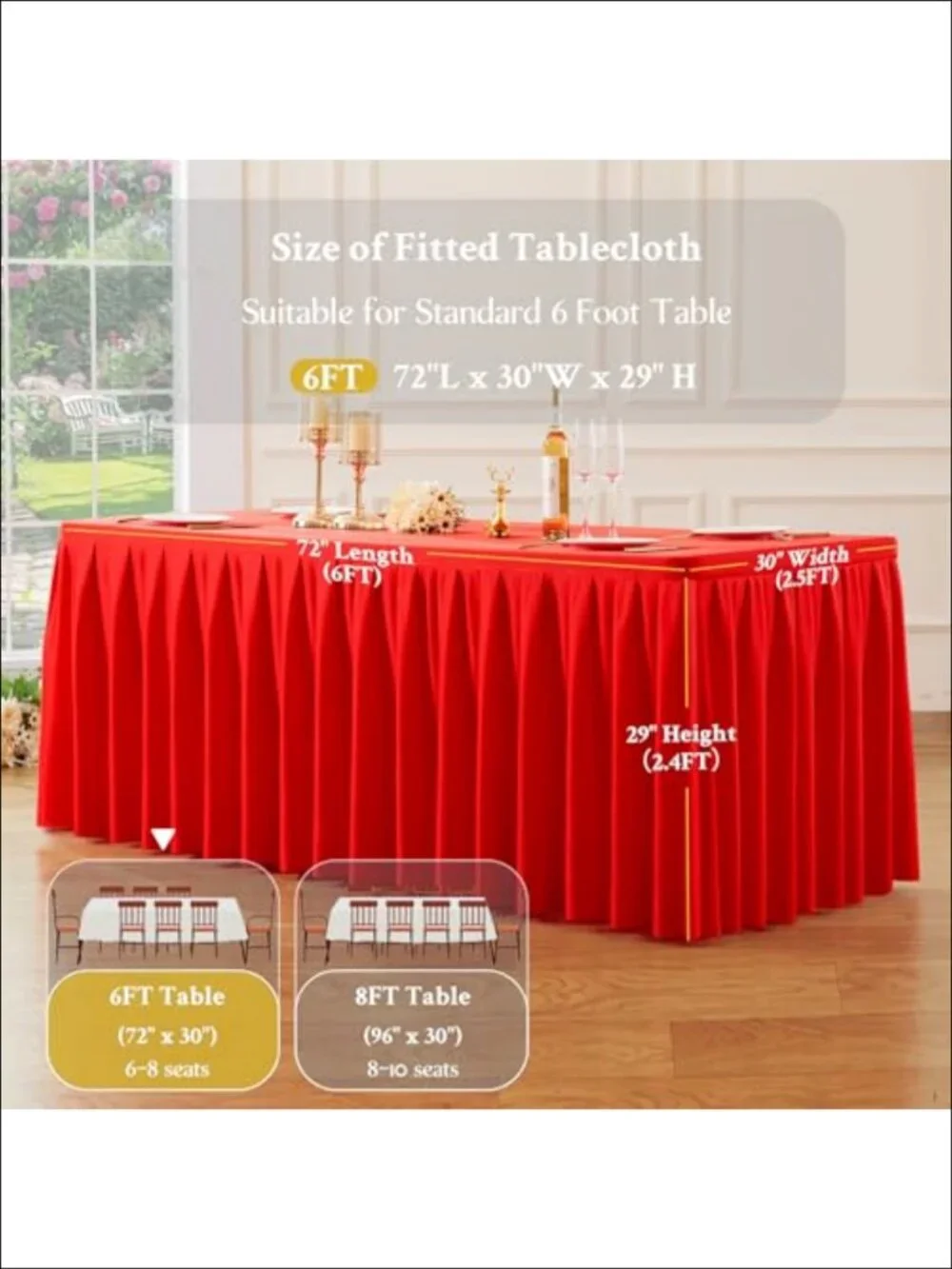 2 Pack Stretch Spandex Fitted Tablecloth 6 FT Rectangle Wrinkle Free